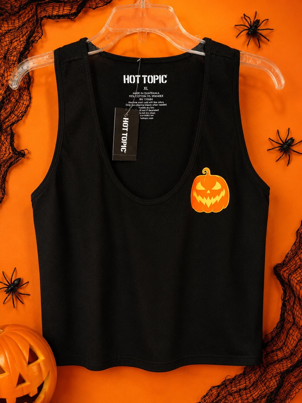 Hot Topic Glow In The Dark Pumpkin Crop Tank Top XL Halloween - Picture 2 of 7